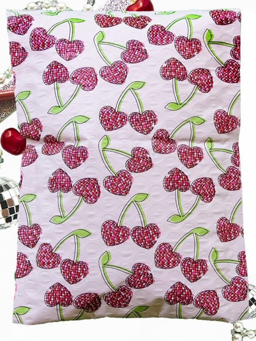 Cherry Heart Disco Ball Poly Bubble Mailers 4.25"x7" 20 Pack